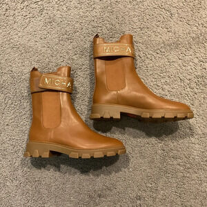 NWOT Michael Kors Ridley Chelsea Signature Tall Brown Leather Boots Shoes sz 7